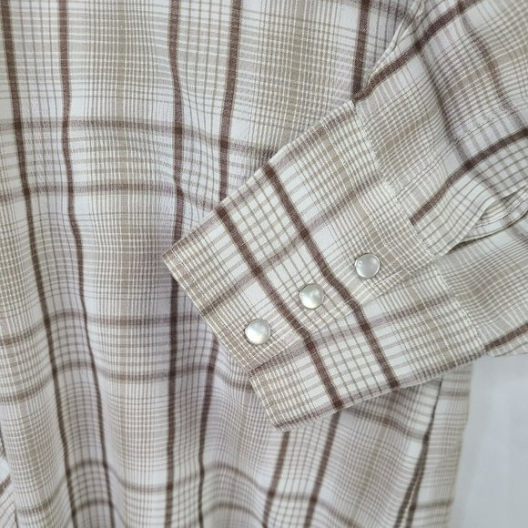 VTG Pryde Western Pearl Snap Brown Beige Plaid Shirt Mens LG? *See Measurements - Picture 3 of 10